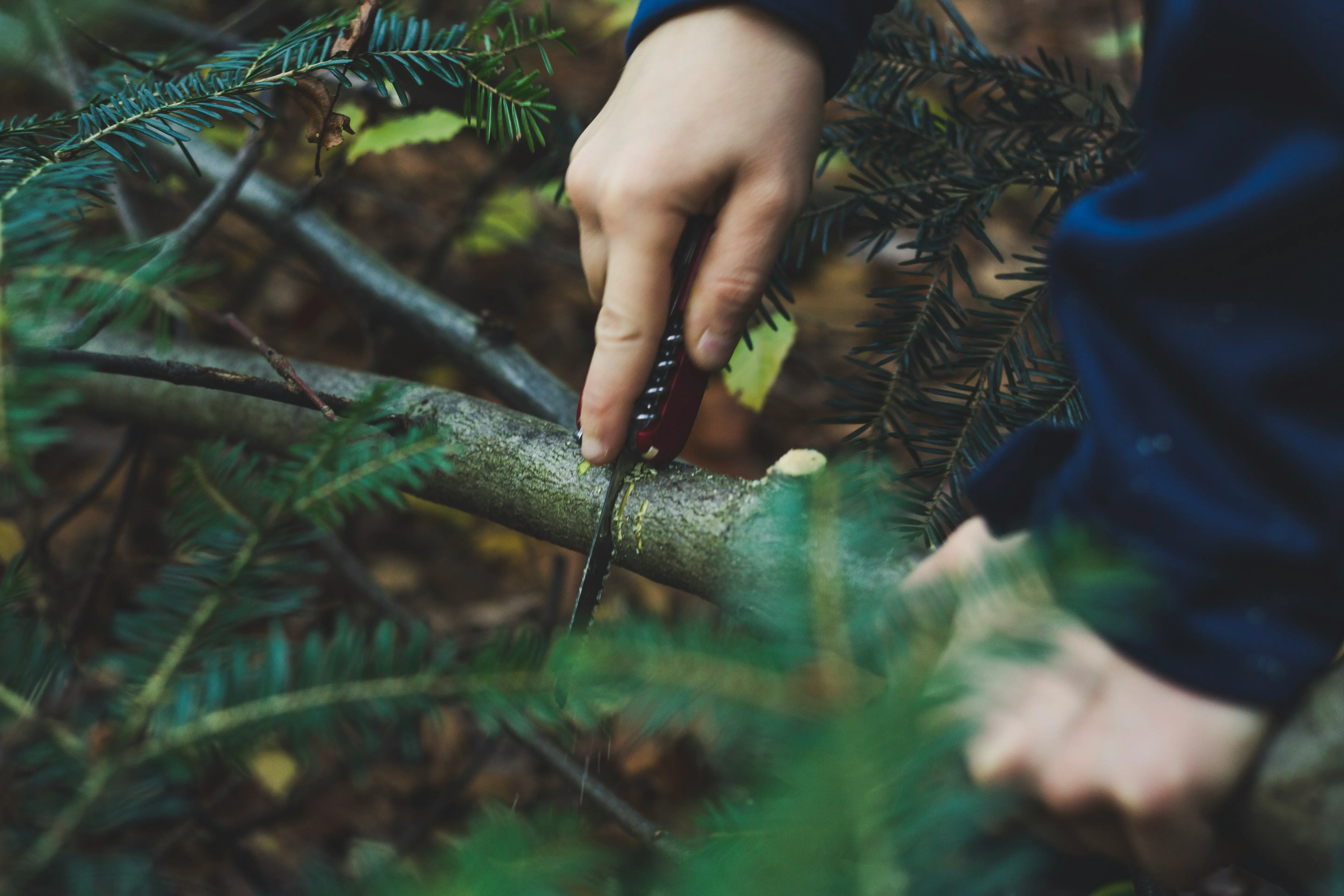 A man cutting wood